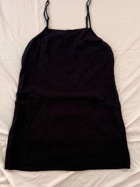 Billabong Straight Around Black Linen Mini Dress with front pockets // size M